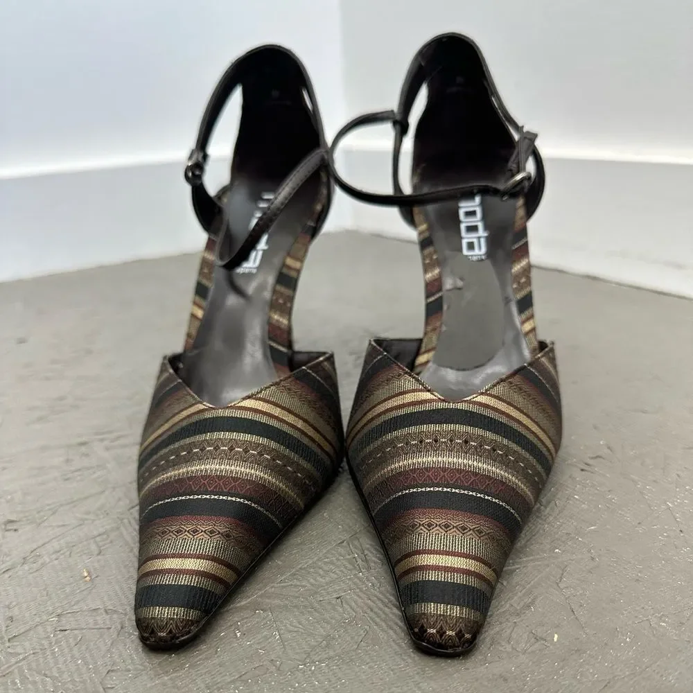 Vintage Moda 90's Striped Tapestry Pointed Toe Stiletto Heel Pumps Size 8